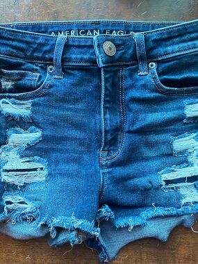 American Eagle Outfitters Dark Blue Distressed Denim Cutoff Shorts